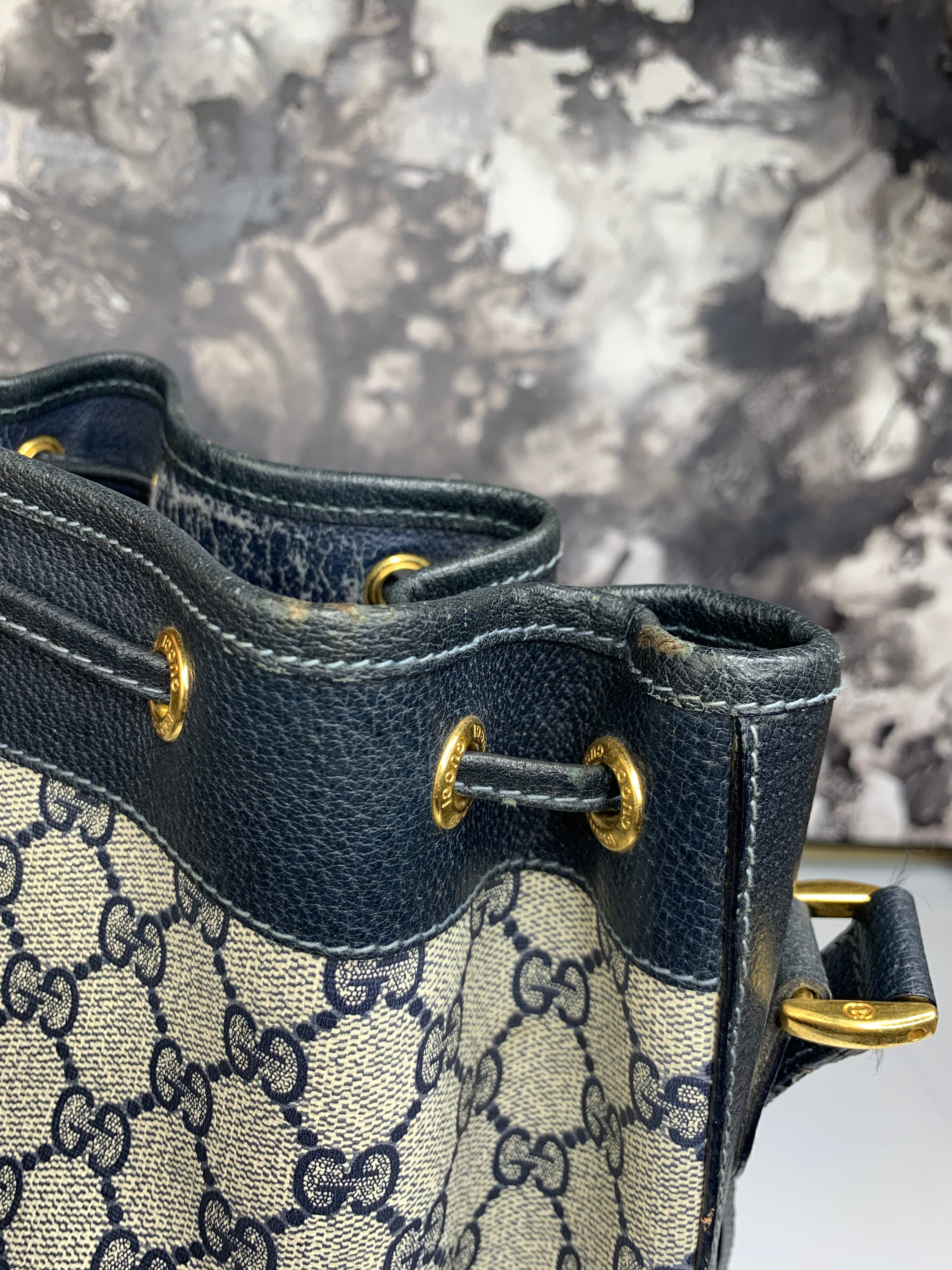 Gucci, Bags, Gucci Vintage Navy Blue Gg Handbag
