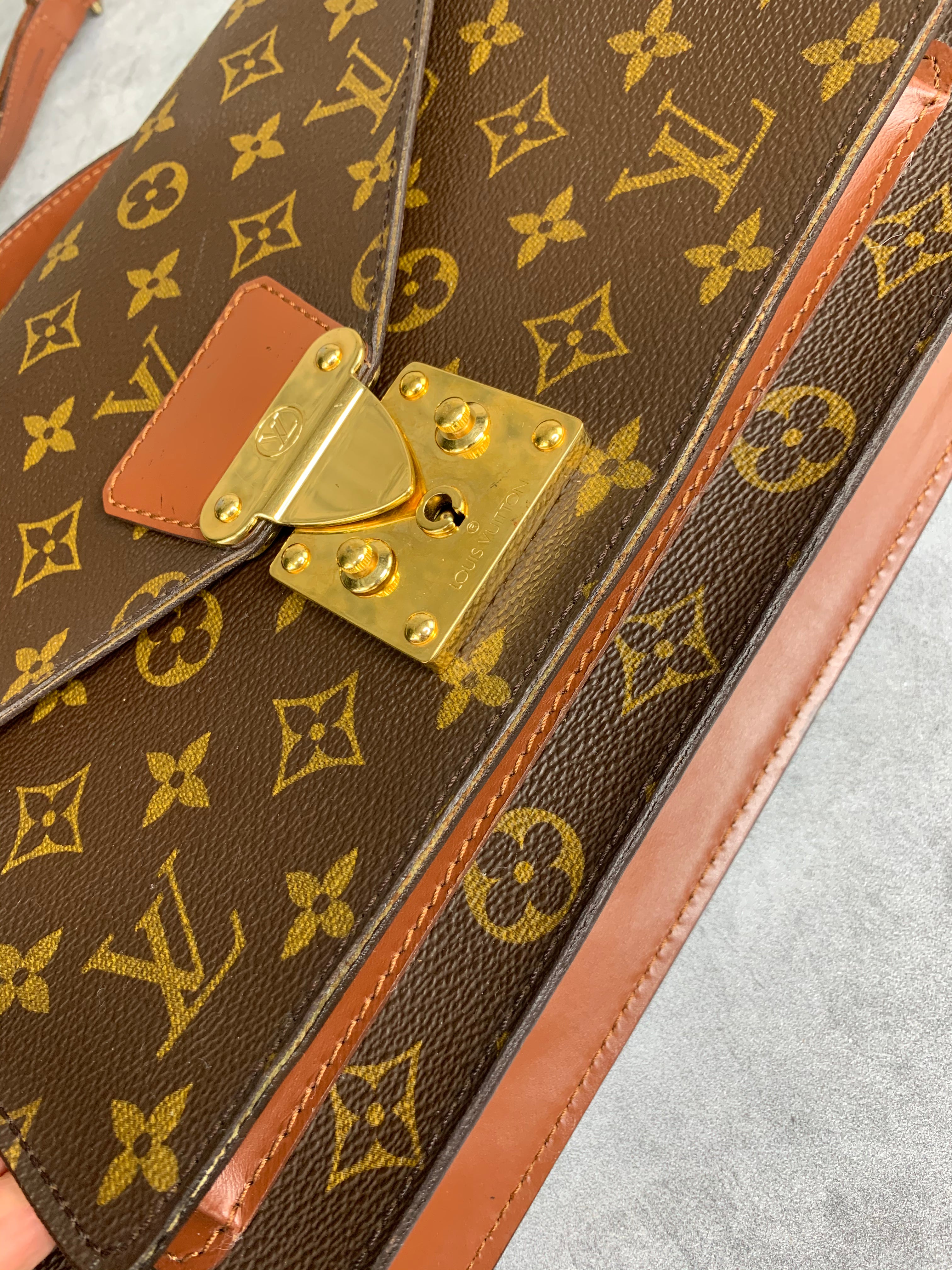Louis Vuitton vintage monceau two way bag wear throughout and the inside  pocket is peeling long crossbody strap is i…