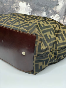 FENDI Vintage Small Tote Black & Brown Canvas Shopping Bag 